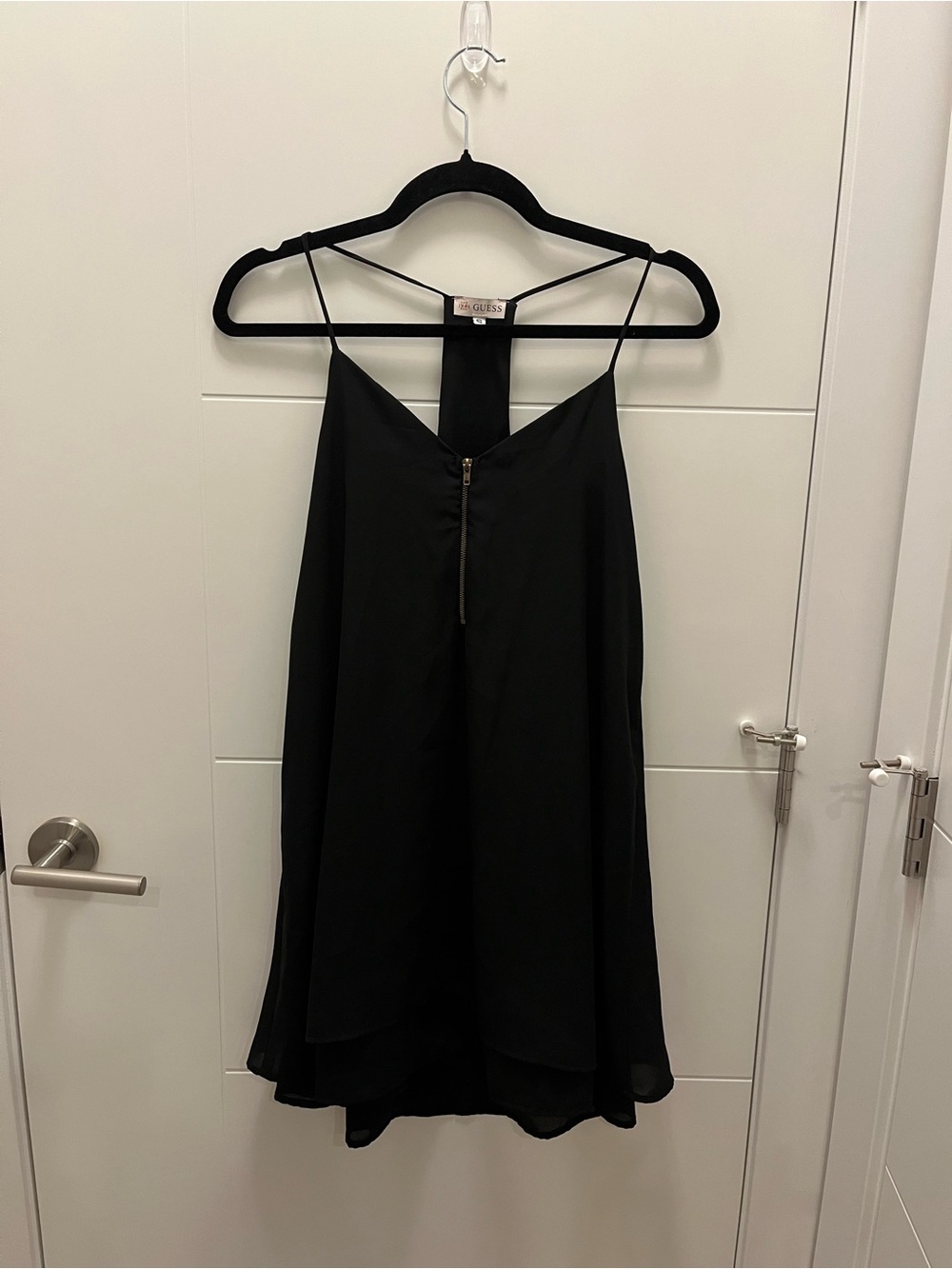 GUESS Black Layered Slip Dress with Gold Zip